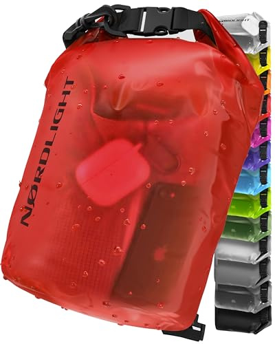 Nordlight Dry Bag 15L Wasserdichter Beutel - (Rot) Wasserdichter Packsack Mit Roll Top Verschluss Und Schultergurt | Schwimmen, Baden, Strand, Kanu, Stand Up Paddling, Tauchen