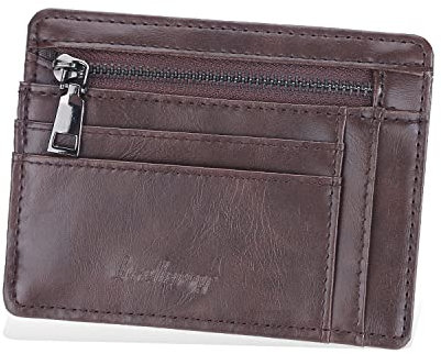 AIFILLE Portefeuille en Cuir pour Homme Brun, Porte Carte de Crédit RFID Blocage avec Zip Porte Monnaie avec 10 Porte Carte Crédit Pochette Portable Protege Carte Bancaire Poche à Monnaie pour Femme
