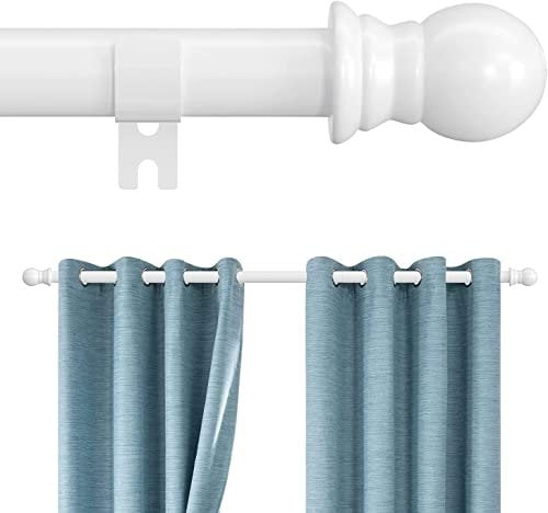 INFLATION Gardinenstange Ausziehbar mit rundem Endstück&Halterung,1-Lauf Edelstahl Metall Gardinenstange für Wohnzimmer Kinderzimmer Schlafzimmer, Weiß 76-284cm