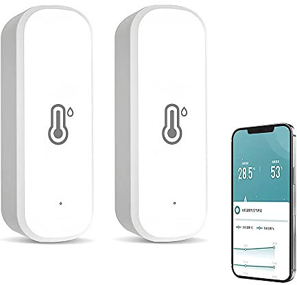 DION Paquete de 2 Sensores Inteligentes de Temperatura y Humedad WiFi, Compatibles con Alexa y Google Home, para Hogar, Bebé, Garajes, Conexión Inteligente, Sin Requerir Concentrador
