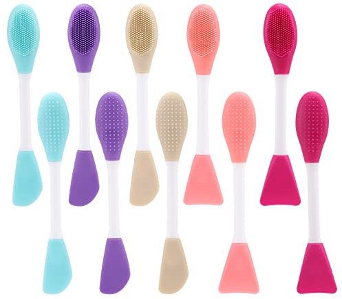 10 Pcs Silicone Face Mask Applicator, 2 in 1 Double-Sided Facial Lip Scrub Brush Tool, Double-Head Face Scrubber for Deep Gentle Exfoliating