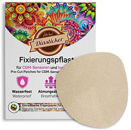 Diasticker® | Overpatch XL Fixierpflaster 8,5 cm (10 Stück, Beige) - Freestyle Libre 2, Dexcom G6, Guardian, Katheter | Wasserfest - Atmungsaktiv - Starker Halt | Patch, Fixierung, Tape, Pflaster