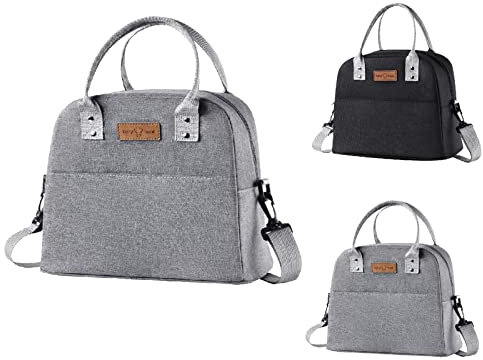 Darbermu Lunch Bag, Insulated Lunch Bags Large Capacity Lunch Tote Bags Waterproof Portable Lunch Tote Bag with Adjustable Shoulder Strap for Work School Picnic Camping BBQ Outdoor (Grey)
