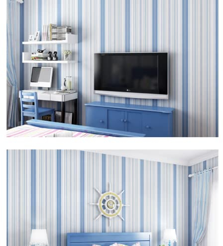 Papel Pintado Autoadhesivo Rayas Azules Tela No Tejida Papel Pintado Autoadhesivo Habitación De Los Niños Dormitorio Jardín De Infantes Decoración Del Hogar Rollo De Papel Tapiz,B
