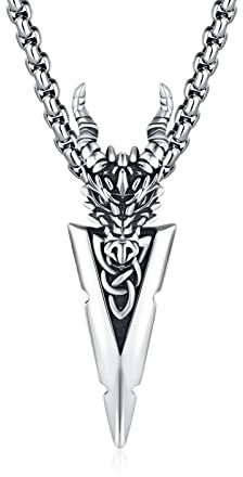 Keltisches Knoten Halskette 925 Sterling Silber Kette ViKing Keltisches Wikinger Anhänger Pfeilspitze Drachen Kette Amulett Schmuck für Herren Männer Jungen Damen Geschenke 20+2'' Edelstahlkette