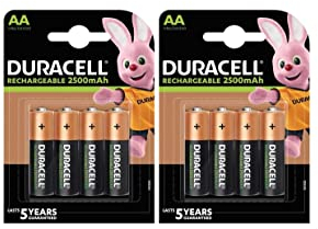 8X Duracell AA Ricaricabile 2500 mAh (2 Blister Da 4 Batterie) 8 Pile Stilo Ricaricabili