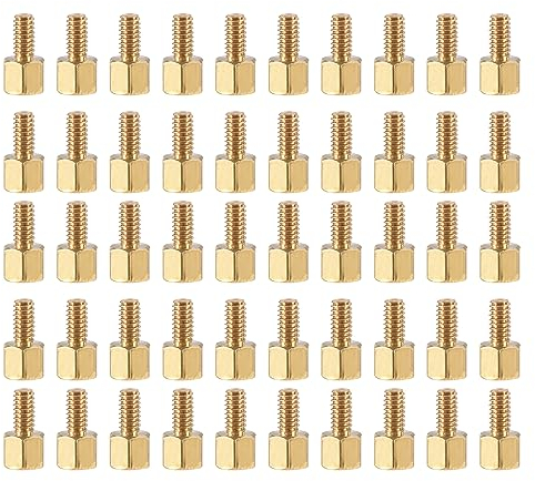 YOKIVE 50uds M2.5 Separación Tornillos, Latón Hexagonal PCB Separadores, Mantener Altura Consistente, Excelente para Base Placa (Dorado Tono, 4mm+4mm)
