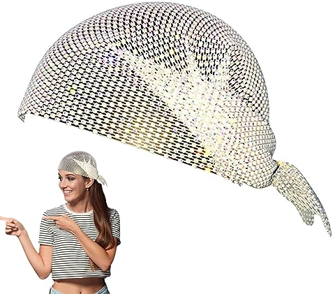 Zubehör Disco Schal | Schal mit Pailletten und Haarwickel, Turban aus Strass – Haarwickel, glitzernd, Strass, Turban, Ball, Disco,