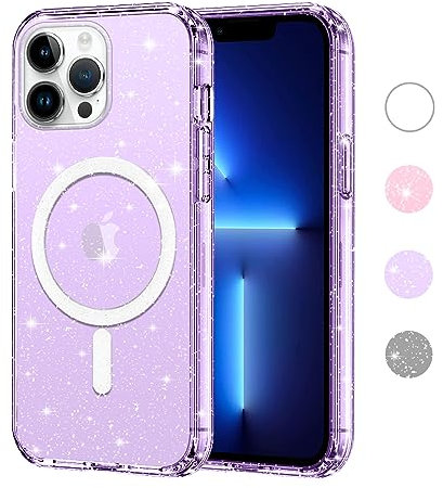 Yoedge Trasparente Glitter Cover Magnetica per iPhone 11 Pro Max 6,5, Custodia Bling Brilla Compatibile con MagSafe Magnetico Ricarica Wireless, TPU Hard PC Viola Case Antiurto per iPhone 11 Pro Max