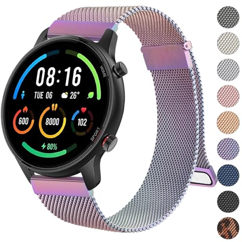Wanme Armband für Xiaomi Mi Watch/Xiaomi Watch S1/Xiaomi Watch S1 Active/Xiaomi Mi Watch Color Sport, 22mm Metall Armbänder Edelstahl Mesh Uhrenarmband Magnet Verstellbares Ersatzarmband, Bunt