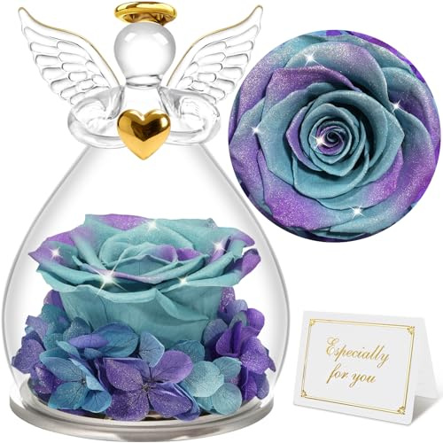 Sunia Rosa Eterna Regalo Donna, Rosa Stabilizzata con Figurine Angelo Regalo Mamma, Angelo Custode Regalo Donna Compleanno, Regali per Lei, Regalo Mamma Nonna Natale San Valentino Festa della Mamma
