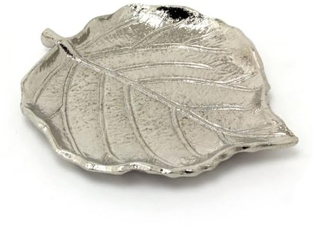 Carousel Home Silver Leaf Trinket Dish | Trinket Tray Silver Metal Storage Display Vanity Dish | Silver Aluminium Embossed Leaf Shaped Trinket Tray