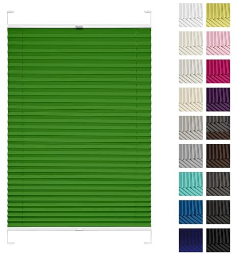 Rettika® Plissee mit Bohren, Breite: 40 cm, Höhe: 80 cm, Grün, Fensterrollo Sonnenschutz, Plisseerollo innen, Rollo für Fenster mit Bohren