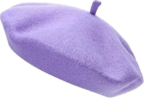 COSHAL ® Chapeau de béret en Laine pour Adulte, Homme et Femme, Style français, uni, Couleur Classique, Unisexe, Doux et Chaud, Chapeau d'artiste Vintage, Bonnet Unisexe (Lilas)