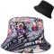 Malaxlx Damen 80er 90er Party Muster Fischerhut Bucket Hat Anglerhut Sonnenhut Reversibel Fischerhüte Sommerhut Faltbarer Strandhut Draussenhut