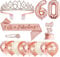 60 Anni Decorazioni Compleanno Donna, 60° Fusciacca e Diadema Oro Rosa Compleanno, Happy Birthday Cake Topper, Candele di Compleanno Numero e Palloncini, Regalo Donna 60 Anni