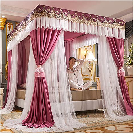 Prinzessinnen-Baldachin für Mädchenbett, Himmelbett-Baldachin, Moskitonetz, doppellagig, hält Staub ab, Mädchen-Schlafzimmer-Baldachin für Kingsize-Bett mit Halterung (Größe: 2 × 2,2 m/6,6 × 7,2 ft)