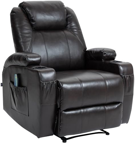 CLP Massagesessel Galena mit Liegefunktion I Relaxsessel mit Wärmefunktion I Ganzkörpermassage, Farbe:braun, Material:Kunstleder