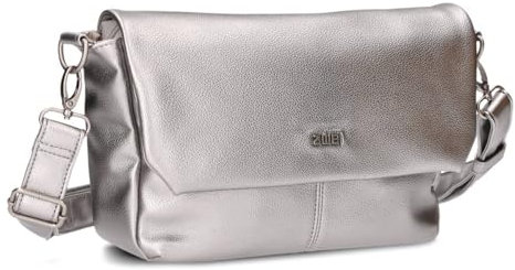 Zwei Damen Handtasche Mademoiselle.M M60 Umhängetasche 3 Liter breite Crossbody-Bag Magnetklappe Reißverschluss inklusive Schlüsselband klassisch-elegante Abendtasche (silver)