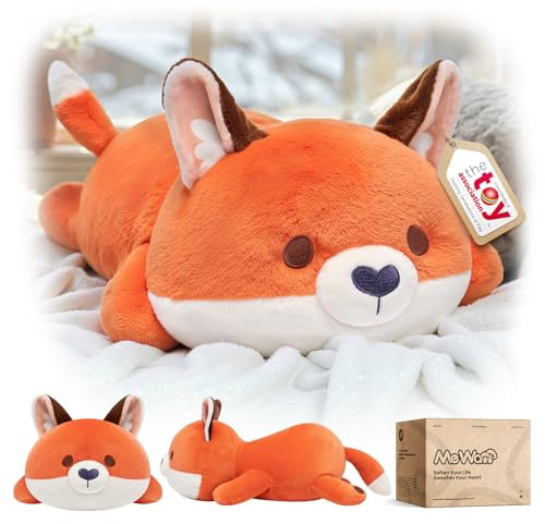 Mewaii Fuchs Kuscheltier Kawaii Fuchs Plüschtiere,Süßes Stofftiere Fuchs Plüschkissen,Squishy Plushies,Kuschelkissen für Jungen und Mädchen(33 cm)
