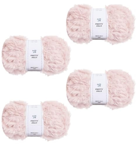 Pretty Jolly - Lot de 4 pelotes de fil en fausse fourrure super doux et moelleux pour crochet, tricot, cils - Fil en polyester - Rose pâle