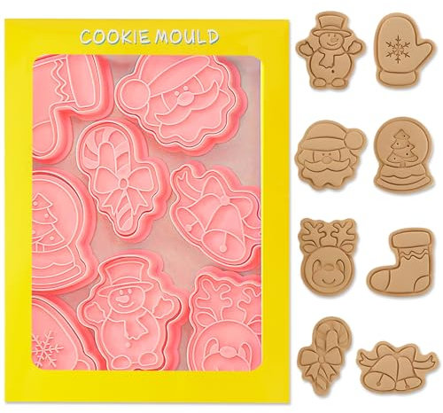 8 Pcs Moldes Galletas Navidad, 3D Navidad Moldes para Galletas de Plástico Niños, Navidad Cortadores de Galletas Formas Galletas Cookie Cutter Set para DIY Decorar Cookie Fondant, Galletas Tartas