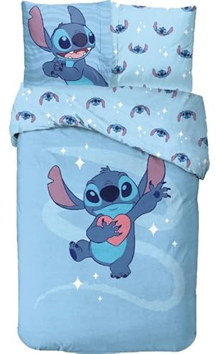 anemone Bettwäsche Stitch, Bettbezug Disney, 140 x 200 cm + Kissenbezug 65 x 65 cm, 100 % Baumwolle