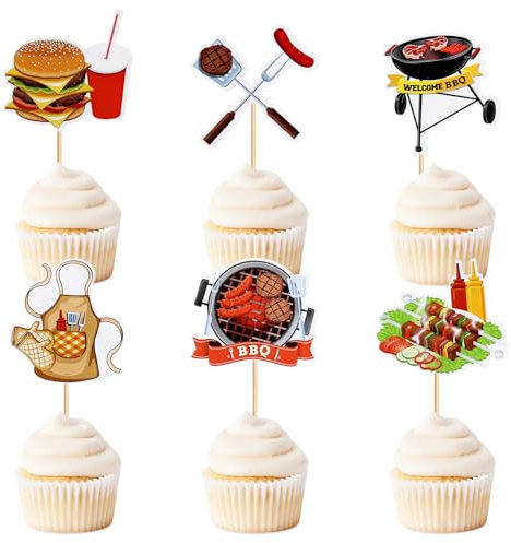 Blumomon 24 adornos para cupcakes de barbacoa, baby shower, verano, picnic, baby shower, fiesta de cumpleaños, decoración para cumpleaños, carnaval, verano, barbacoa, vacaciones, suministros de fiesta
