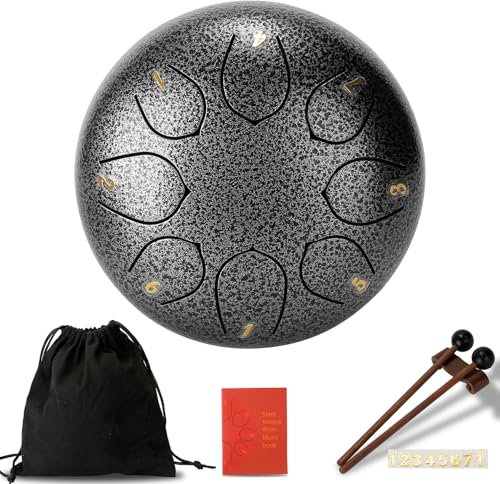 Riokko Zungentrommel 8 Noten 6 Zoll Tongue Drum Steel Ätherische Trommel Percussion Instrument Handtrommel Hand pan Drum Zum Musikliebhaber Yoga Meditation Klangheil