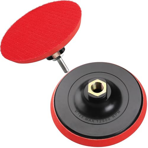 MOGRQAP 2 Stück Klett Schleifteller Polierpad 125 mm, Schleifteller Adapter mit M14-Bohradapter 5 Zoll Klettverschluss Schleifen Polieren Pad Polierpad Adapter für Bohrmaschine Polierer-Zubehör - Rot