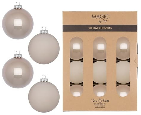 Weihnachtskugeln Glas 8cm 12 Stück - matt & glänzend - Christbaumkugeln Weihnachtsbaumkugeln für Weihnachten - Christbaumschmuck & Weihnachtsbaumschmuck - Fine Alabaster