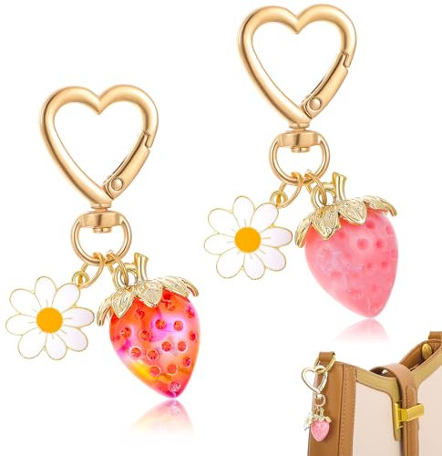 Ouligay 2 portachiavi carino a forma di fragola da donna, ciondoli per borsa a mano, regalo di compleanno per amici, laurea, per donne, amicizia, estetica, accessori per la festa della mamma
