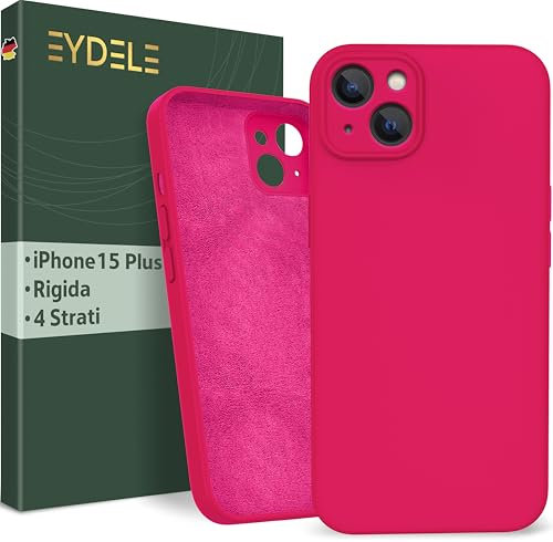 EYDELE Quadruple Protection pour iPhone 15 Plus - Case Rigide | Doublure Microfibre | Revêtement Silicone & Anti Traces de Doigts - Cover Rose Tulipe
