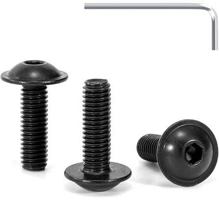 Tunejoy 30 Piezas Tornillos de Cabeza Alomada con Brida M5 x 16 mm Negro Tornillo de Cabeza Hexagonal de Acero Inoxidable A2 V2A Tornillos Máquina con llave Allen Rosca Completa