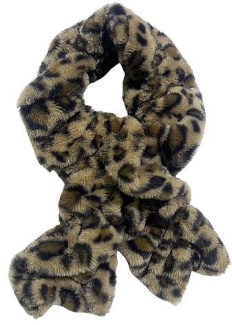 Lina & Lily Elastic Ruffle Faux Fur Women's Winter Pull-through Scarf Neck Warmer (Leopard Brown)