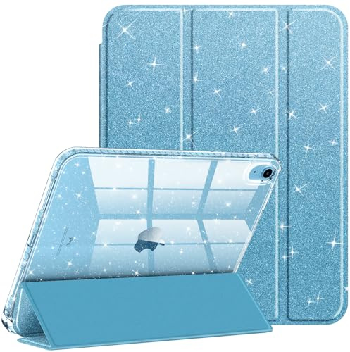 FINTIE Glitter Case for iPad A16 11th Gen 11 Inch and 10th Gen 10.9 Inch | [Built-in Pencil Holder] Sparkly Cover with Shiny Back Shell, Auto Wake/Sleep, Blue