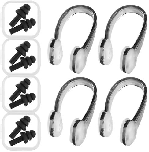 ZEPIQOR 4 Pcs Pince Nez en Silicone,Pince Nez Natation Enfant,Avec 4 paires d'oreillettes,Pince Nez Natation,Pince Nez,Pince-Nez De Natation,pour Piscine Natation & Plongée