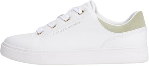 Tommy Hilfiger Damen Cupsole Sneaker Casual aus Leder, Weiß (White/Earth Sage), 39
