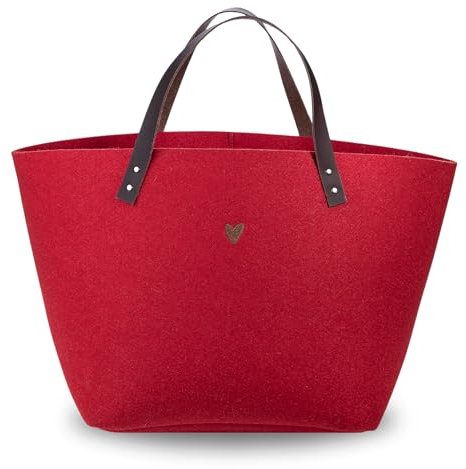 kontor28® - Filztasche Shopper MADE IN GERMANY | Einkaufstasche Filz mit 30L Füllvolumen und Henkeln aus Leder | Filz Einkaufstasche aus Upcyling PET-Filz, nachhaltig und handgenäht | Farbe Rot