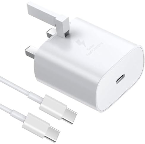 Galaxy A36/A35/A34/A34 5G/A33/A33 5G/A32 Charger Plug [25W] Super Fast Charger Plug For Samsung Galaxy A35 5G Type C Fast Charging Cable [1M] High Speed Adapter UK 3 Pin Mains wall Phone Plug (WHITE)