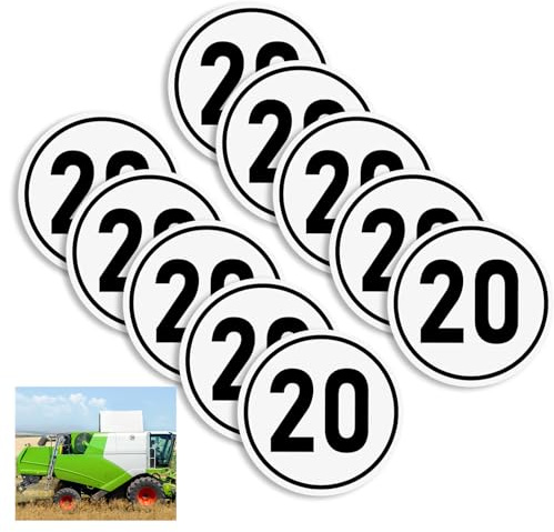 10 Stück Aufkleber Geschwindigkeits Schild 20 kmh schild aufkleber nach §58 StVZO 20 kmh schild aufkleber für PKW Traktor LKW Pferdeanhänger Anhänger Wohnwagen