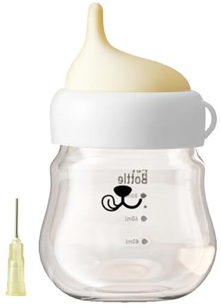 Feeding Set Accessories - For use with Milk Replacer, Helps feed New-born Weaning Kittens | Puppies & Small Animals, Pack Contains 1 Bottle, 6 Teats & 1 Cleaning Brush, Feeding Syringe Nipple Bottles