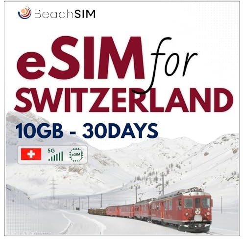 BeachSIM e SIM Schweiz 30 Tage. 10 GB Datenvolumen mit 4G/5G Geschwindigkeit. Schnelle Aktivierung. Einfaches Aufladen. Funktioniert mit eSIM-kompatiblen Geräten. Nur Prepaid-Daten.