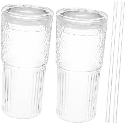 Mobestech 3 Set Tazza Di Con Coperchio Bicchieri Per Bere Bicchiere D'acqua Con Coperchio Paglia Potabile Bicchieri Trasparenti Tazza Trasparente Con Cannuccia 2 Pezzi * 3