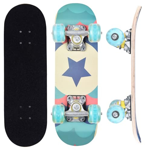 ERNAN Skateboard 17x5 Zoll Komplette für Kinder, komplettes Standard-Skateboards, 7 Schichten Ahorn-Deck, konkaves Skateboard