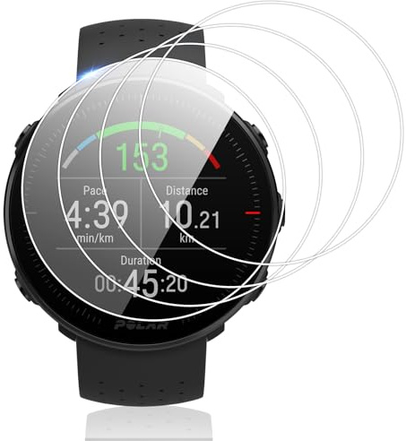 Vauki 4 Stück Schutzfolie für Polar Vantage M/Vantage V/Vantage M2,9H Härte Schutzglas Displayschutzfolie,Kratzfest HD Transparent Anti-Fingerprint Blasenfrei Full Screen Displayschutz
