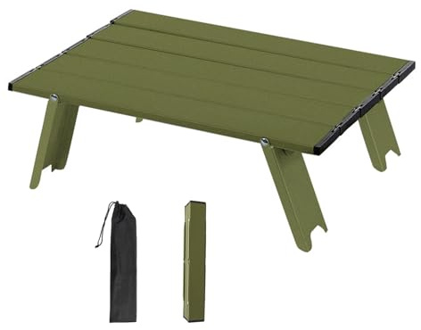 Colrid Petite Table de Camping Pliable, Table Camping Pliante Aluminium Portable - Compacte 39.5x28x12.5 cm - pour Pique-Nique, Plage, Randonnée en Plein Air (Vert armée)