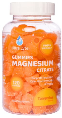 Ultra Lyte Magnesium Citrate Gummies – 336 mg Elemental Magnesium per Serving – 120 Gummies (30 Days) – Gelatin Free Vegan High-Strength Supplement – Tangerine Flavour