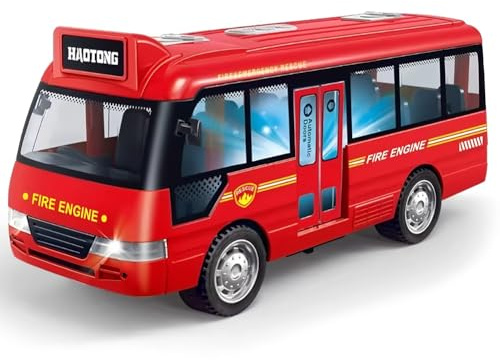 MOPQMKT Red Bus Toy, Mini SchoolBus Model, Friction Powered Vehicle, City Car Sightseeing Tour Red Bus, Sounds and Openable Doors, Birthday Gift for Kids Grils and Boys