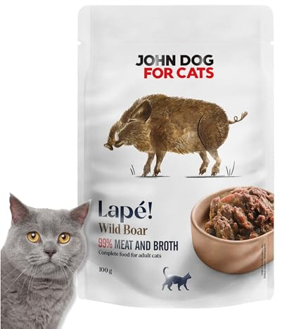 Katzennassfutter ohne Zucker und Getreide - Wild 100g Portionsbeutel - Katzenfutter Nass mit 99% Fleischanteil - Nassfutter mit 100% frischen Zutaten für ausgewachsene Katzen - John Dog for Cats LAPÉ
